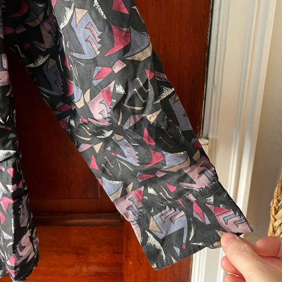 Vintage Thums-Up for Him 100% Silk Shirt – Abstract 80s 90s Button-Up Size S - Picture 2 of 8